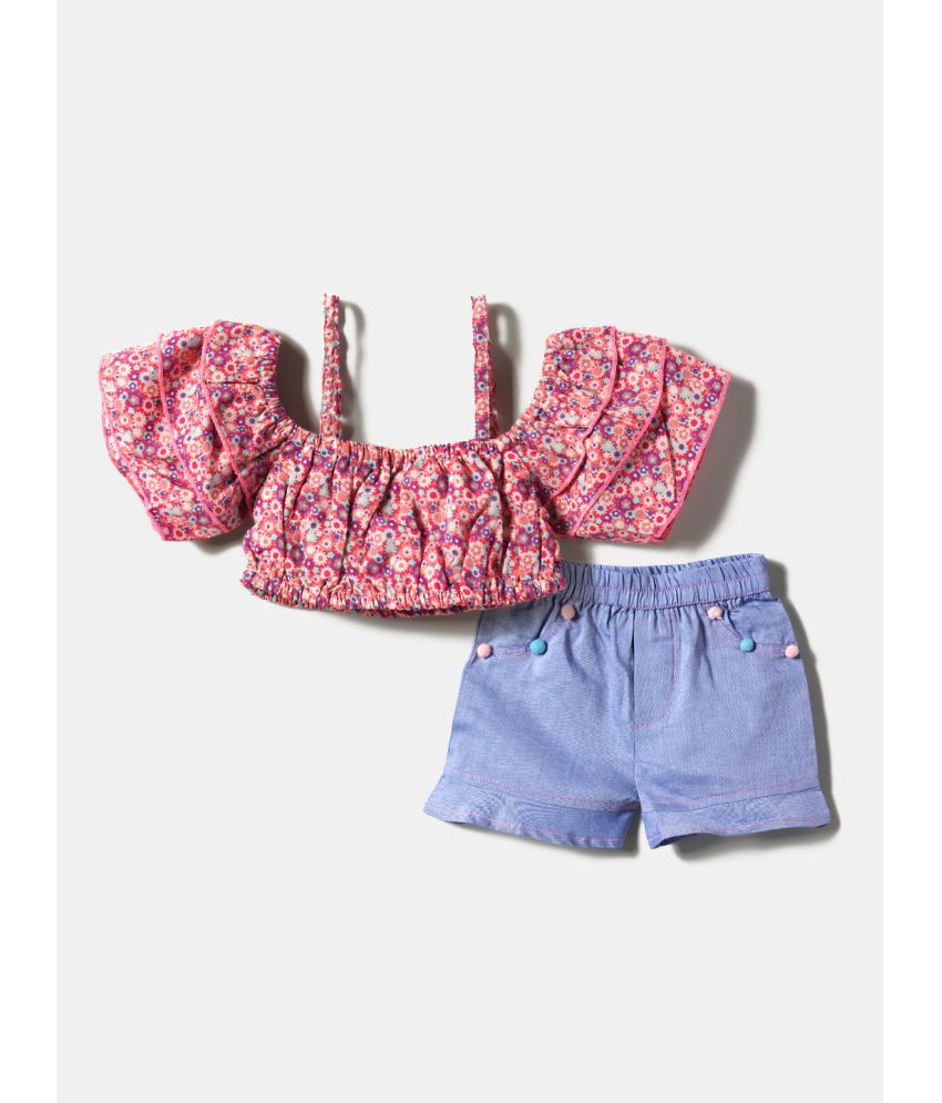     			Nauti Nati Blue & Pink Polyester Baby Girl Top & Shorts ( Pack of 1 )