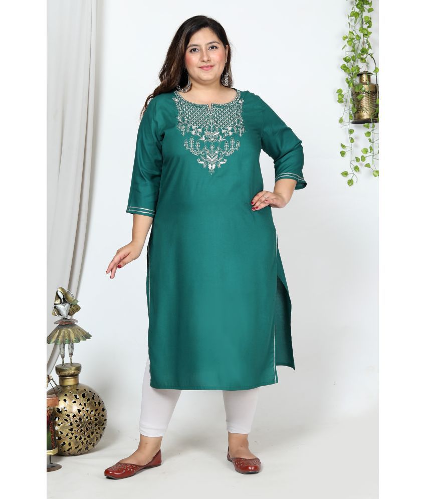     			Pacify Cotton Blend Embroidered Straight Women's Kurti - Green ( Pack of 1 )