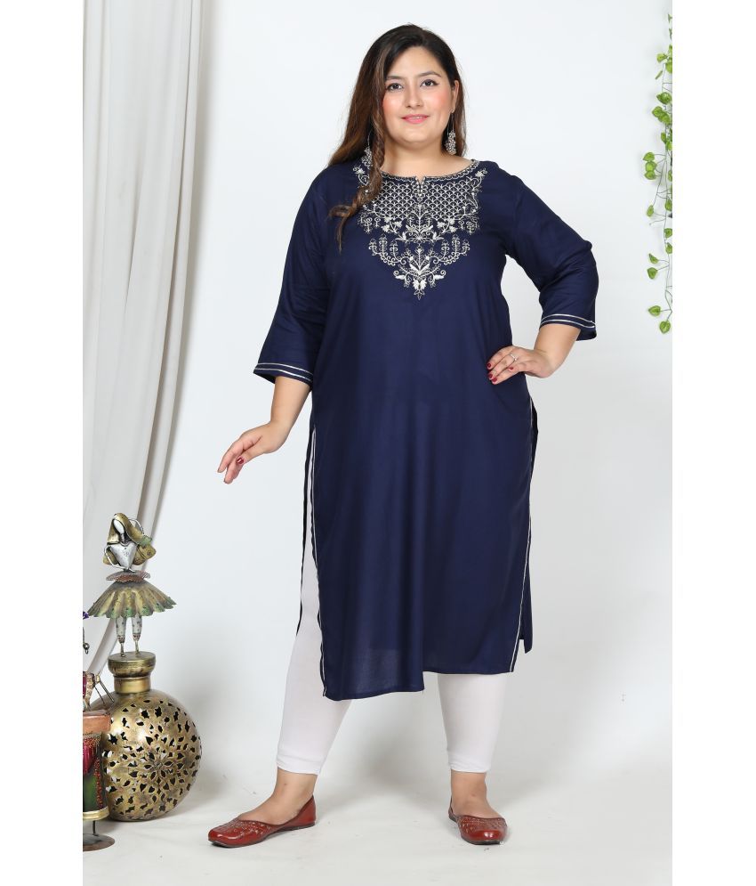     			Pacify Cotton Blend Embroidered Straight Women's Kurti - Blue ( Pack of 1 )