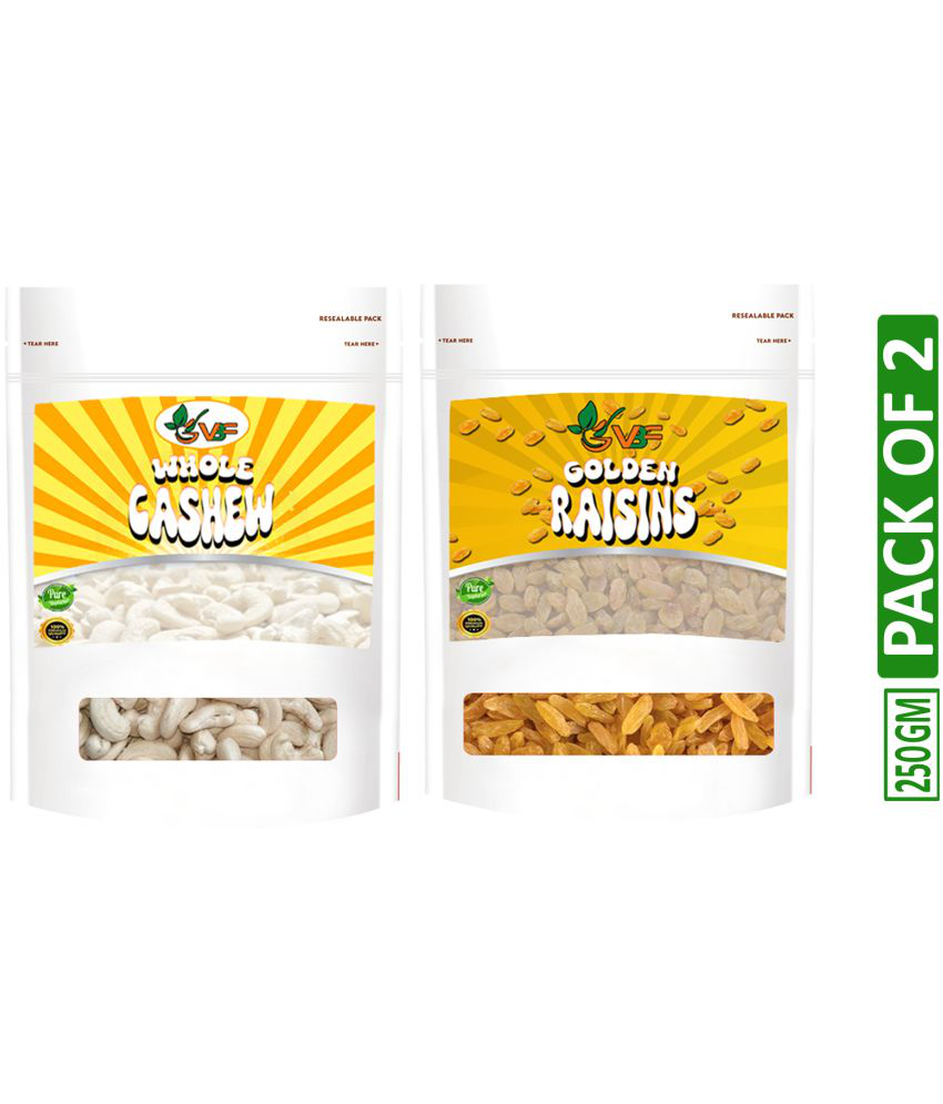     			VBF Premium Dry Fruits Cashew Raisin Combo | Nutritious Raisins and Healthy Cashews | Kishmish and Crunchy Kaju (Pack of 2) | 250g"