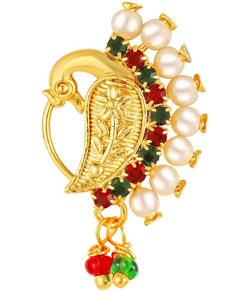     			Vivastri Gold Plated Red Stone with Peals Alloy Maharashtrian Nath Nathiya./ Nose Pin for Women &Girls VIVA1009NTH-Press