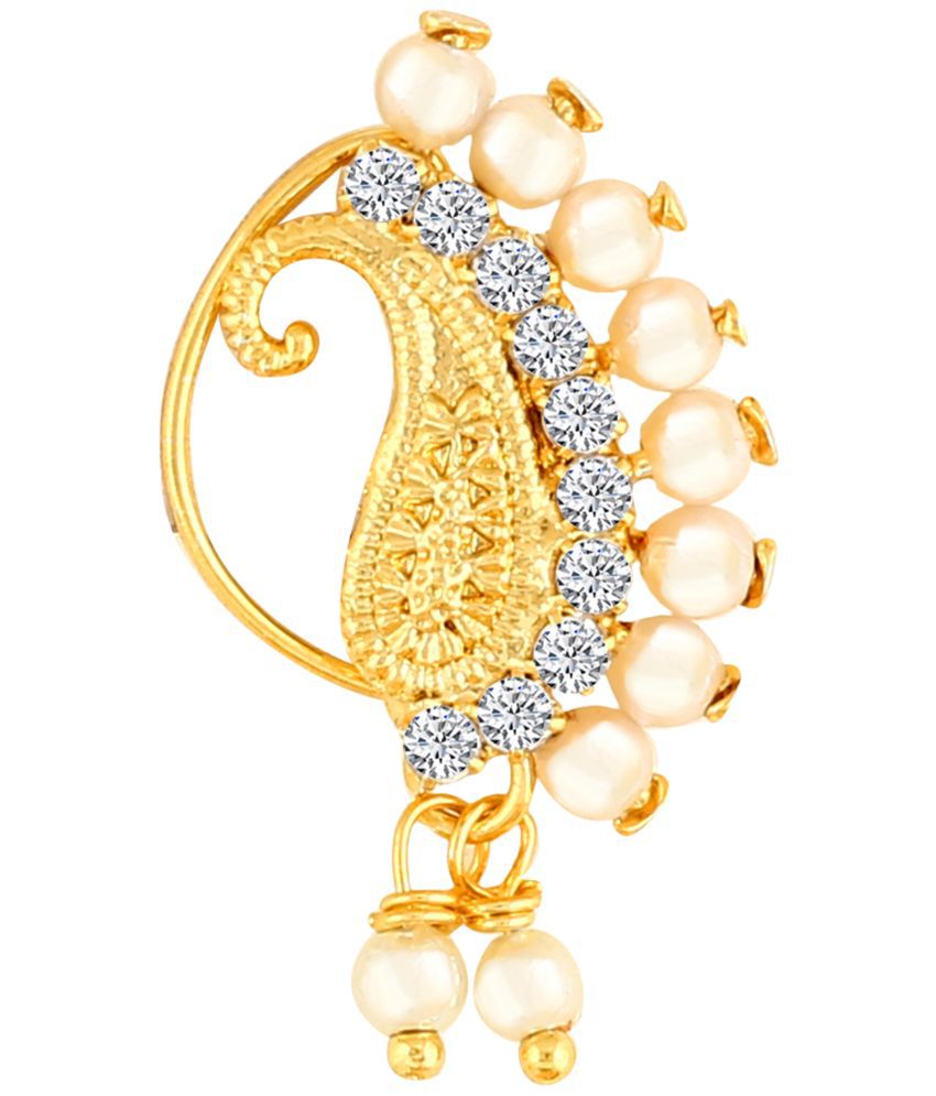     			Vivastri Gold Plated Red Stone with Peals Alloy Maharashtrian Nath Nathiya./ Nose Pin for Women &Girls VIVA1008NTH-Press