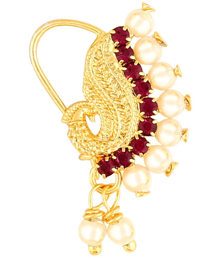     			Vivastri Gold Plated Red Stone with Peals Alloy Maharashtrian Nath Nathiya./ Nose Pin for Women &Girls VIVA1007NTH-TAR