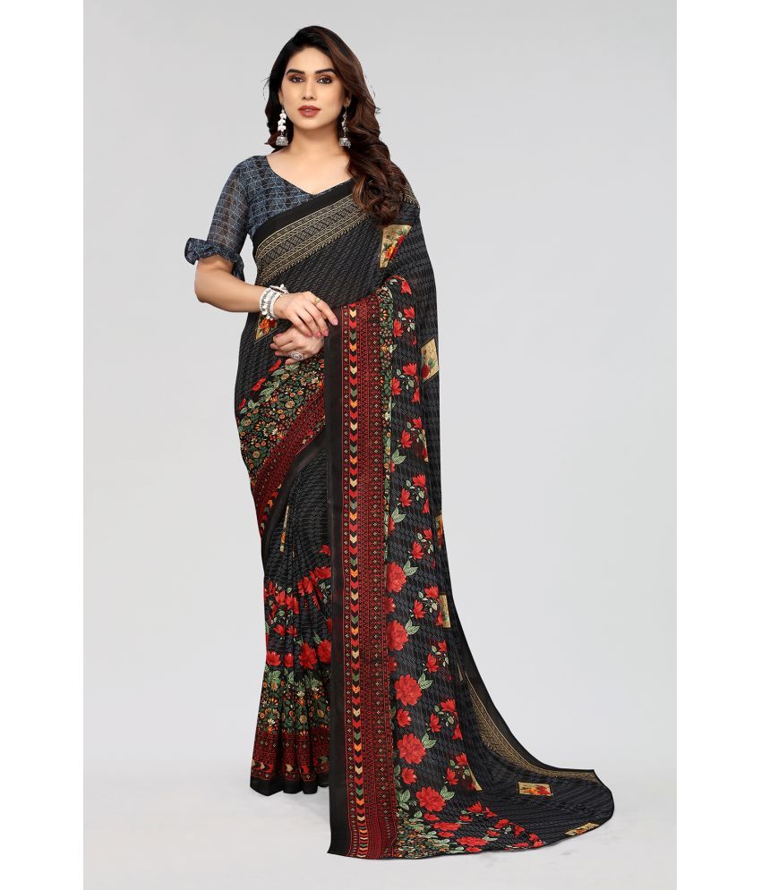     			ANAND SAREES Georgette Printed Saree With Blouse Piece - Black ( Pack of 1 )