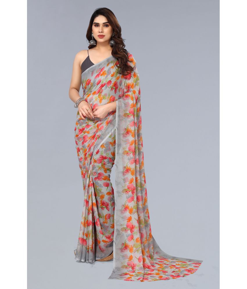     			ANAND SAREES Georgette Printed Saree Without Blouse Piece - Grey ( Pack of 1 )