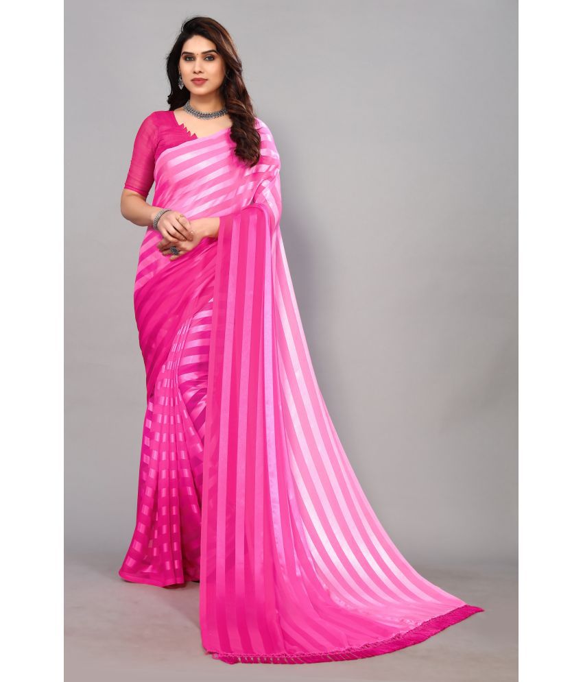     			ANAND SAREES Satin Striped Saree With Blouse Piece - Pink ( Pack of 1 )