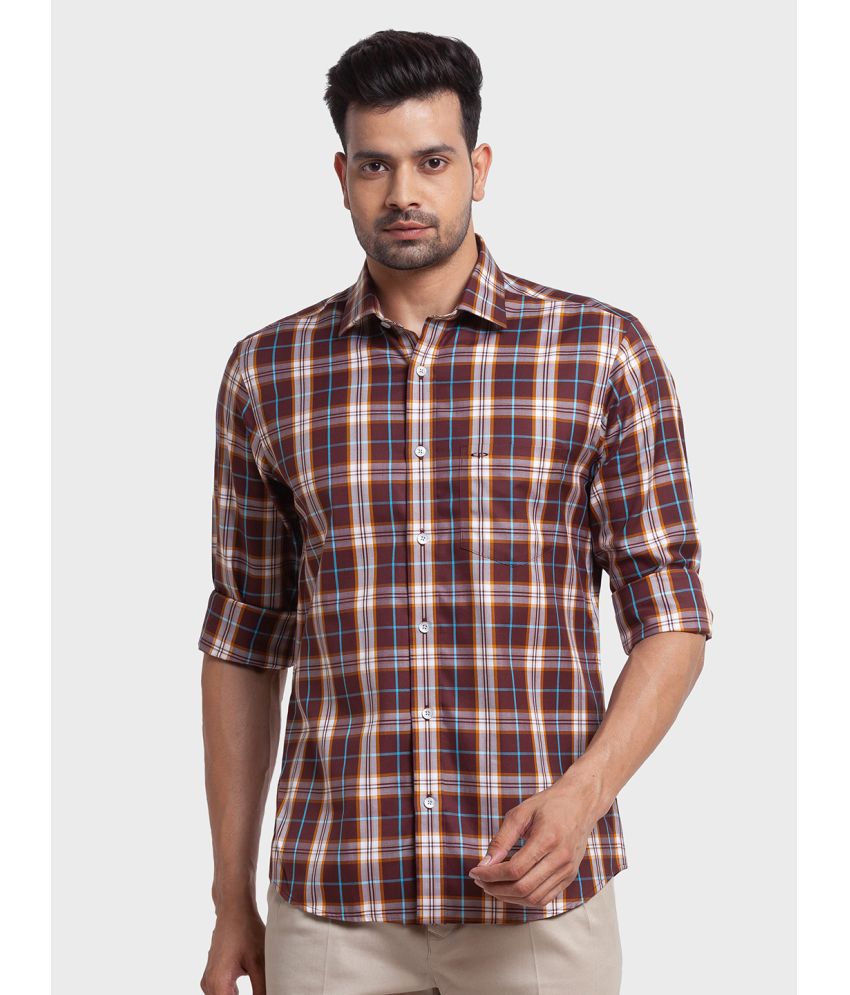     			Colorplus Cotton Blend Regular Fit Checks Full Sleeves Men's Casual Shirt - Brown ( Pack of 1 )