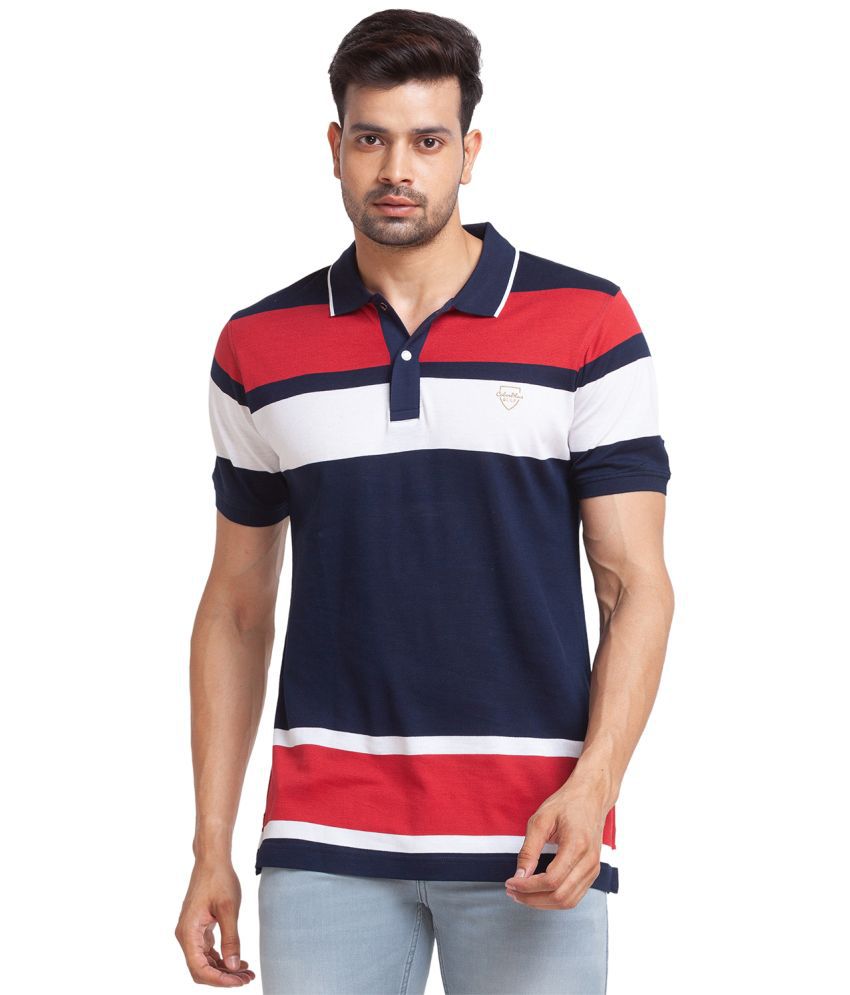     			Colorplus Cotton Slim Fit Striped Half Sleeves Men's Polo T-Shirt - Blue ( Pack of 1 )