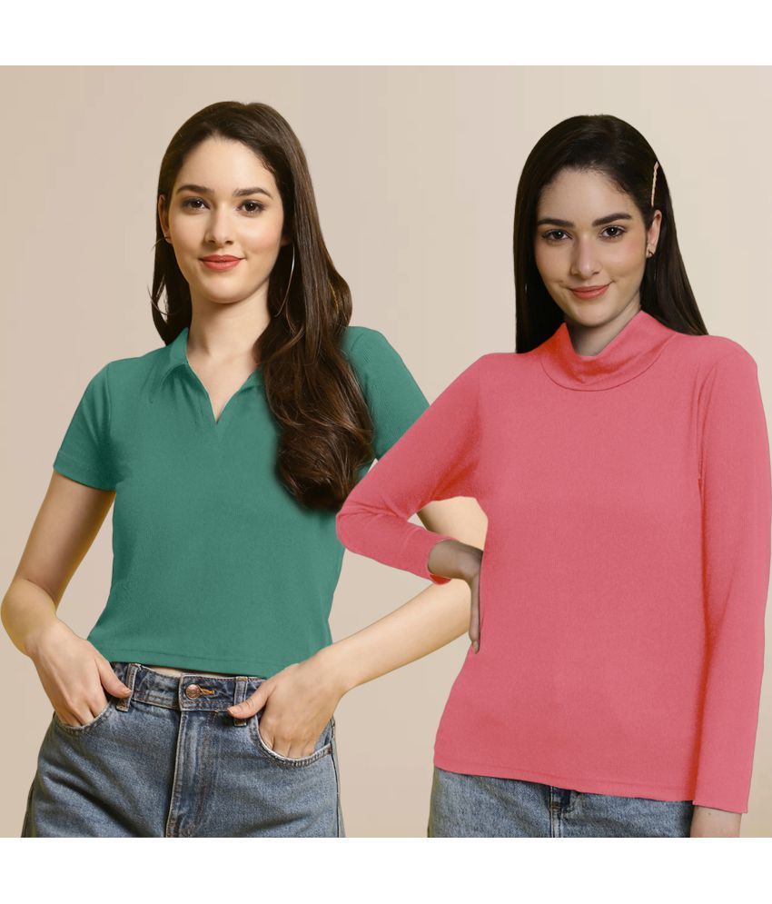     			Fabflee Multi Color Polyester Women's Crop Top ( Pack of 2 )