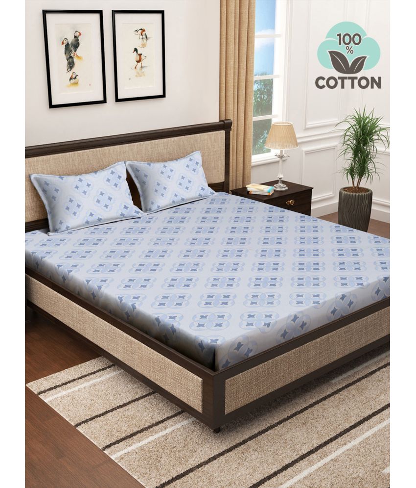     			Klotthe Cotton Abstract 1 Double King Size Bedsheet with 2 Pillow Covers - Indigo
