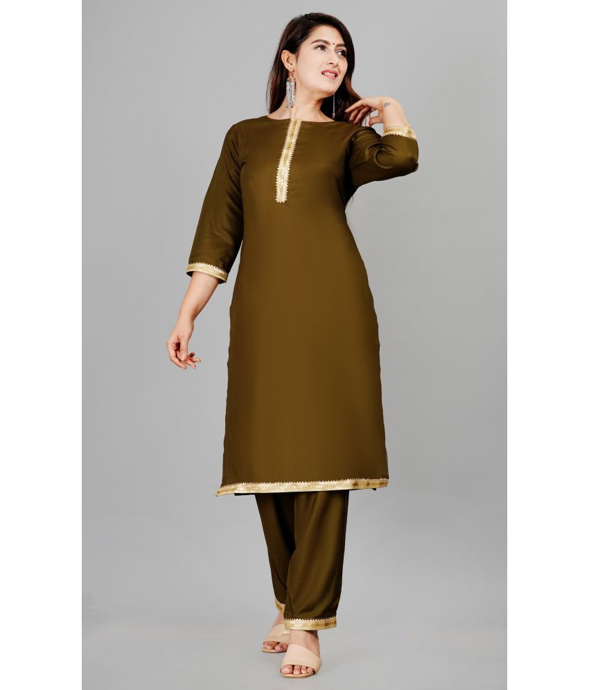     			NUPITAL Rayon Solid Kurti With Pants Women's Stitched Salwar Suit - Olive ( Pack of 1 )