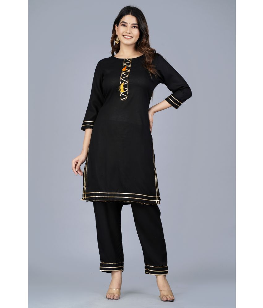     			NUPITAL Rayon Solid Kurti With Pants Women's Stitched Salwar Suit - Black ( Pack of 1 )