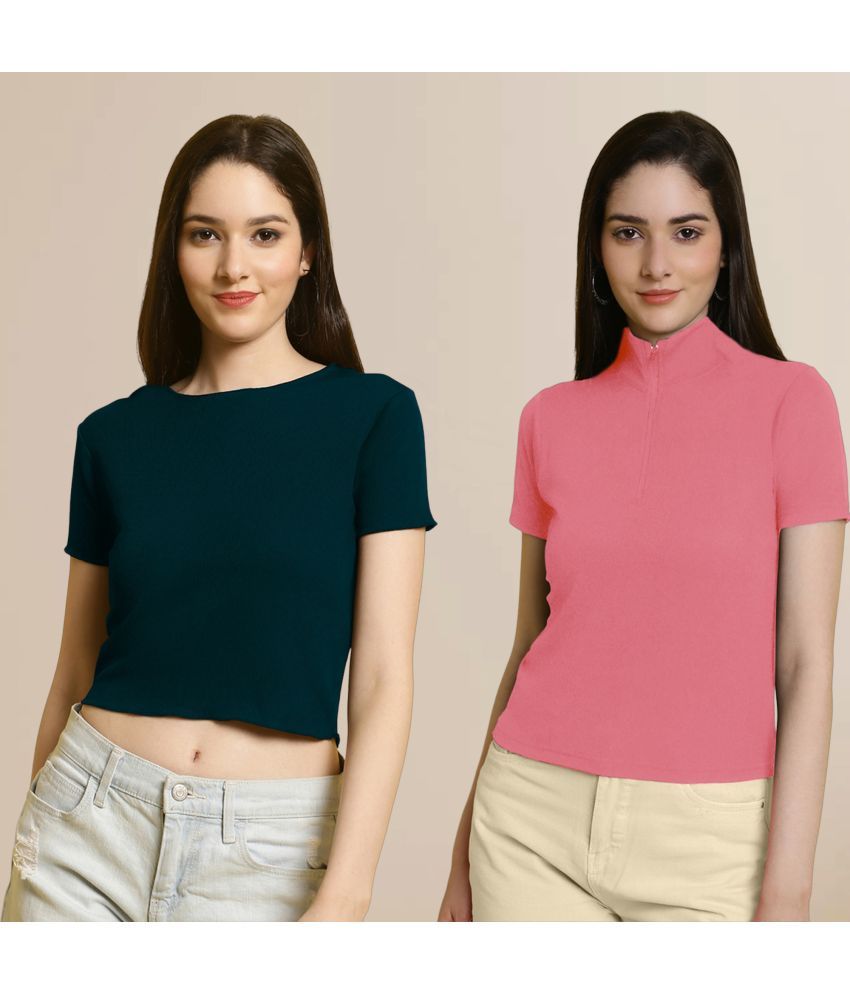     			Fabflee Multi Color Polyester Women's Crop Top ( Pack of 2 )