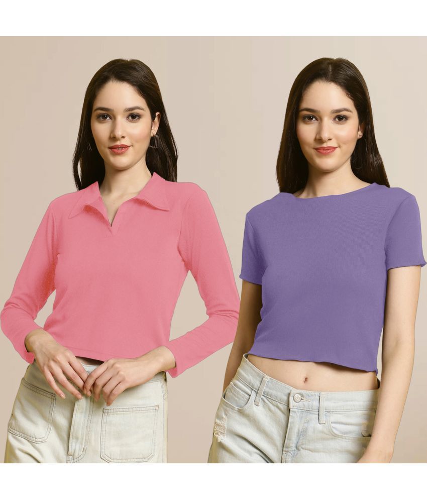     			Fabflee Multi Color Polyester Women's Crop Top ( Pack of 2 )