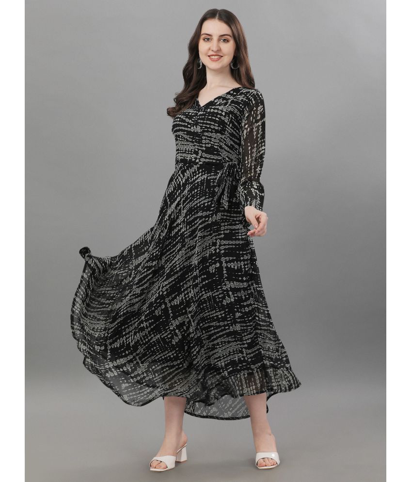     			Fashion2wear Georgette Printed Full Length Women's Gown - Black ( Pack of 1 )