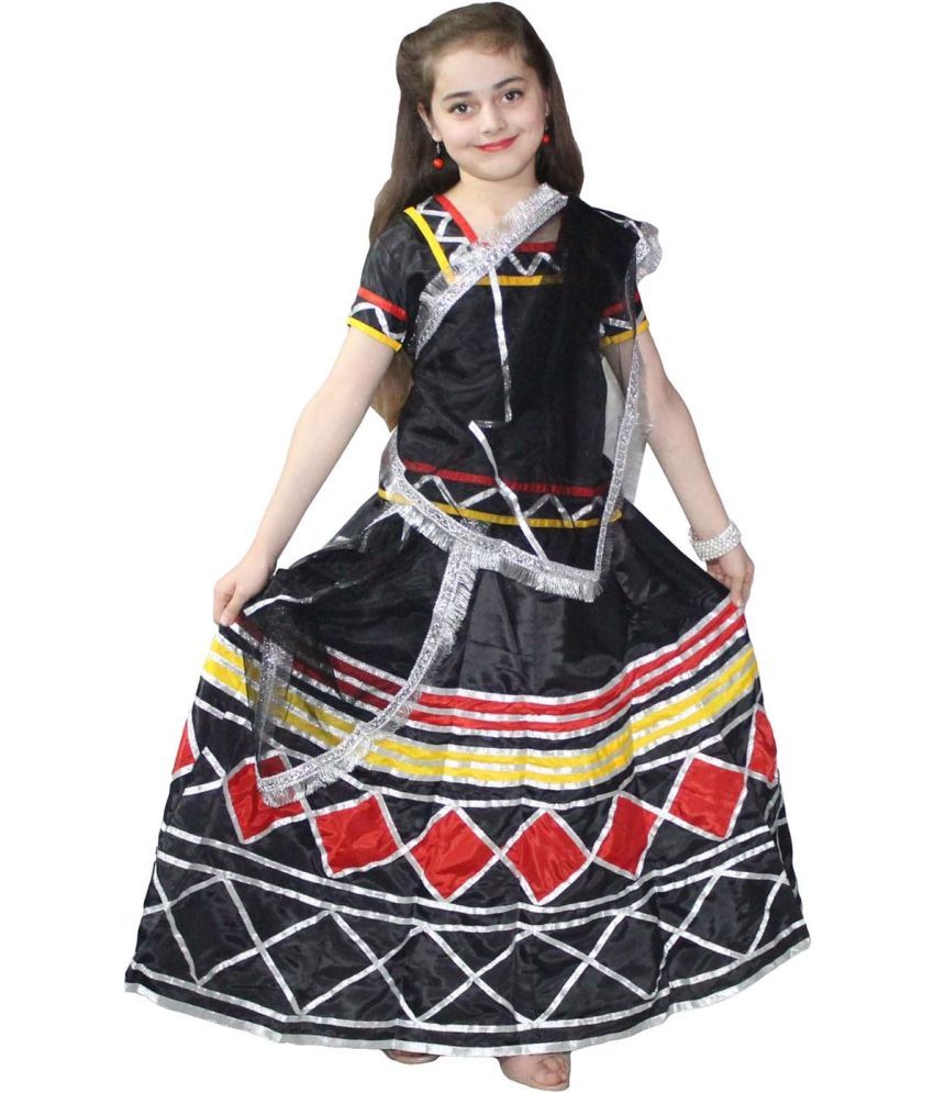     			Kaku Fancy Dresses Black Lehenga Choli Duppata Set For Girls | Navratri Garba Dress | Radha Lehenga Choli Set - Black, For Girls