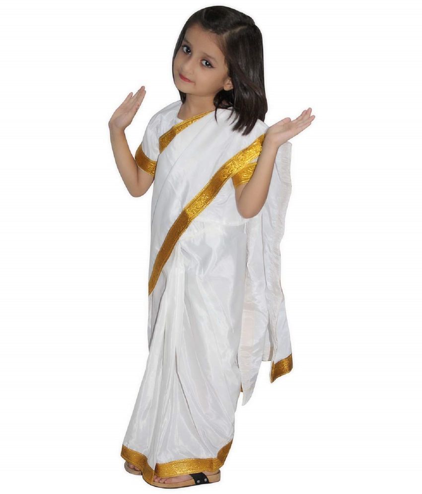     			Kaku Fancy Dresses Indian State Folk Dance White Saree Costume For Girls -Multicolor