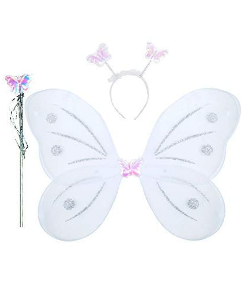     			Kaku Fancy Dresses Polyester White Butterfly Wings Fairy Costume Accessories -White, 3-8 Years, For Girls