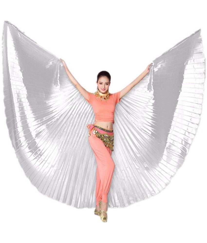    			Kaku Fancy Dresses Shining Isis Belly Dance Wings Silver Pack of 1 with Stick for 360 Degree Dancing Wings Prop for Adults Fancy Dress, Stage Show, Dance Performance