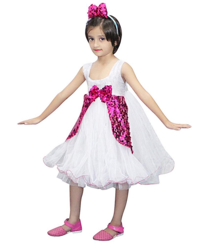     			Kaku Fancy Dresses Western Dance Costume White Pink Frock Dress for Girls, 5-6 Years