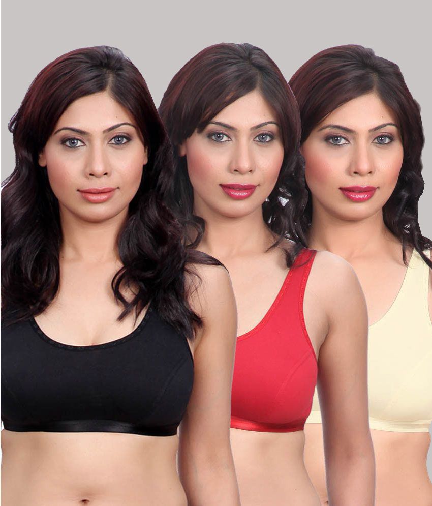     			Kiran Enterprises Multicolor Cotton Non Padded Women's Sports Bra ( Pack of 3 )