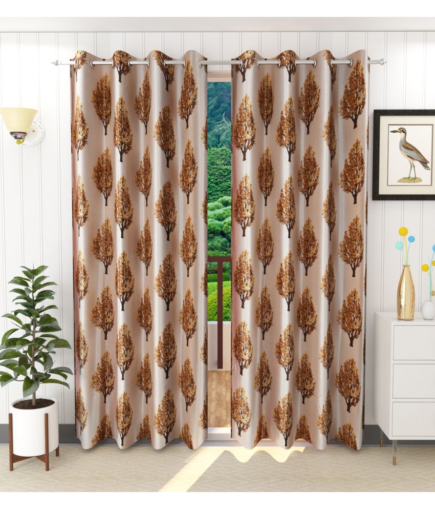     			Stella Creations Abstract Printed Room Darkening Eyelet Curtain 9 ft ( Pack of 2 ) - Brown