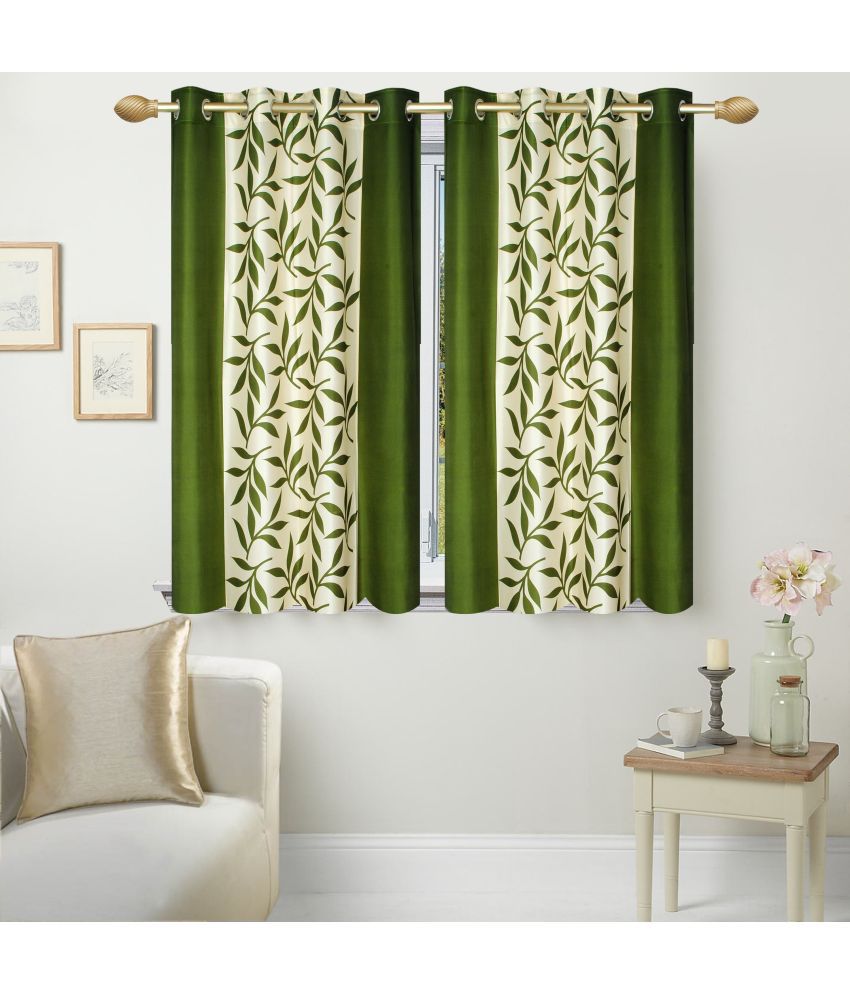     			Stella Creations Floral Semi-Transparent Eyelet Curtain 5 ft ( Pack of 2 ) - Green