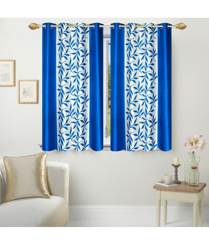     			Stella Creations Floral Semi-Transparent Eyelet Curtain 5 ft ( Pack of 2 ) - Light Blue