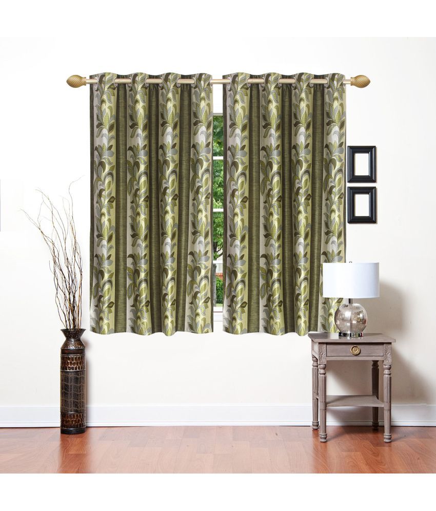     			Stella Creations Floral Semi-Transparent Eyelet Curtain 5 ft ( Pack of 2 ) - Green