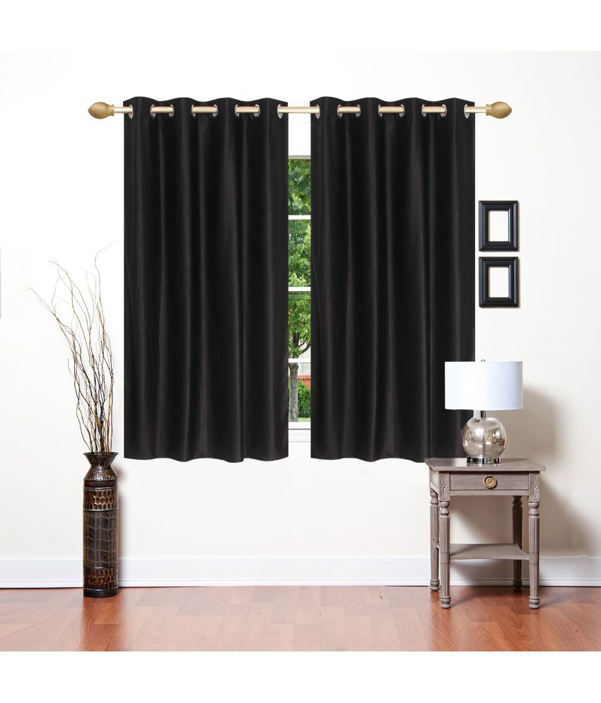     			Stella Creations Solid Semi-Transparent Eyelet Curtain 5 ft ( Pack of 2 ) - Black