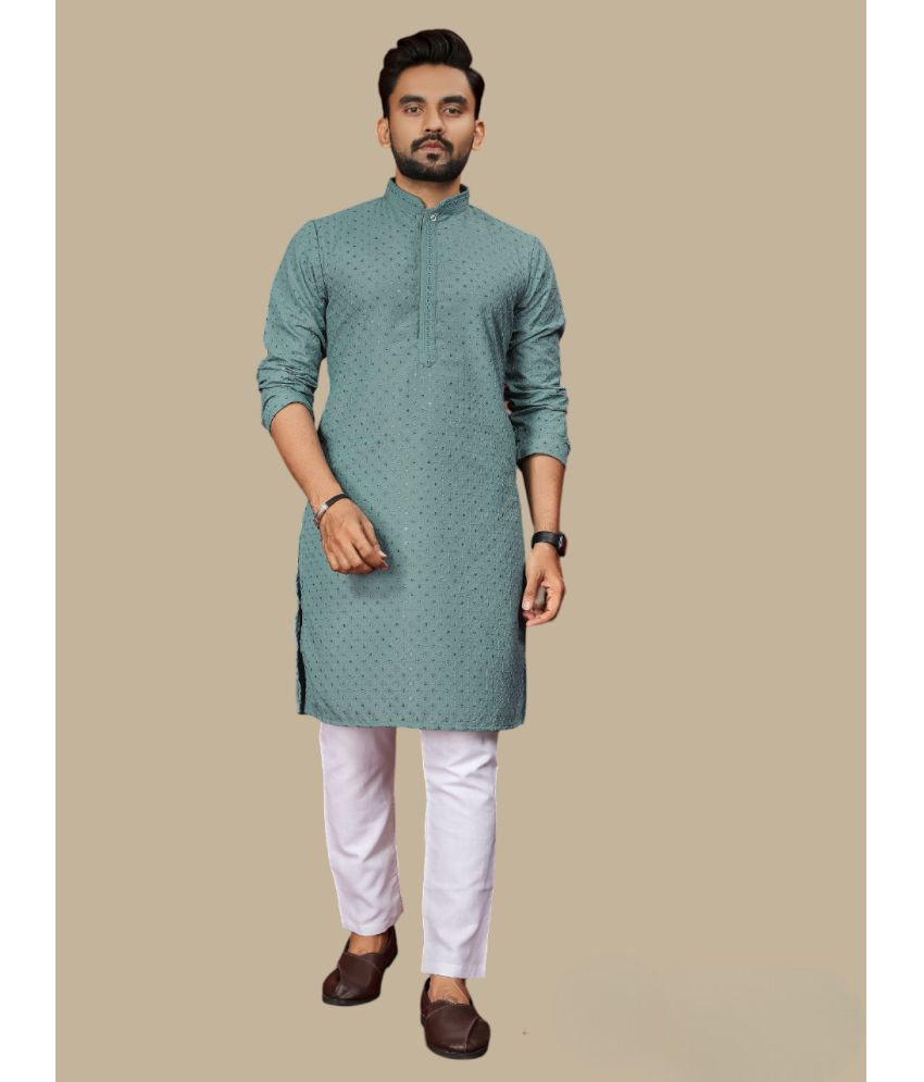     			Balaji's Sea Green Cotton Relaxed Fit Men's Kurta Pyjama Set ( Pack of 1 )