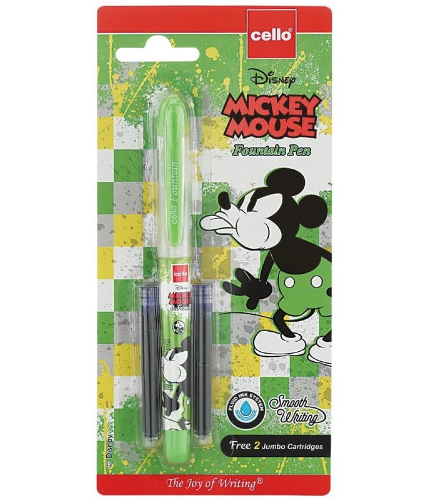     			Cello Disney Series Mickey Mouse Fountain Pen Free 2 x Jumbo Cartridges With Each Pack Blue Ink, Pack of 10