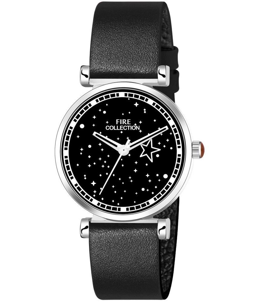     			Fire Collection Black Leather Analog Womens Watch