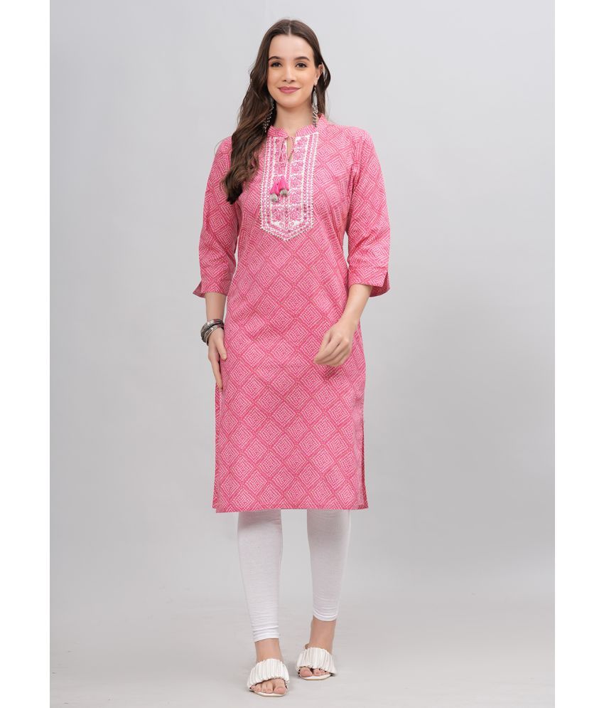     			JC4U Cotton Embroidered Straight Women's Kurti - Pink ( Pack of 1 )