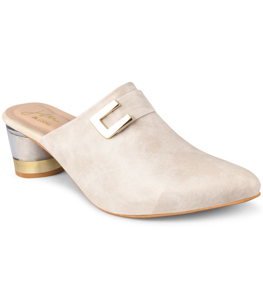     			JM Looks Cream Women's Mules Heels