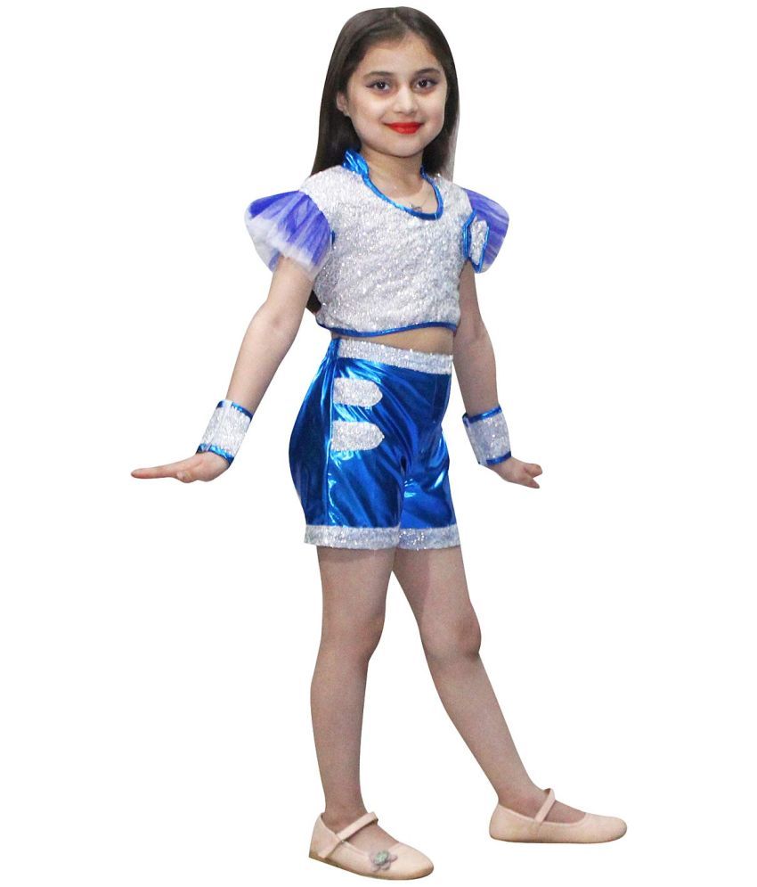     			Kaku Fancy Dresses Blue Silver Lycra Dance Costume - Blue/Silver, 3-4 Years, For Girls