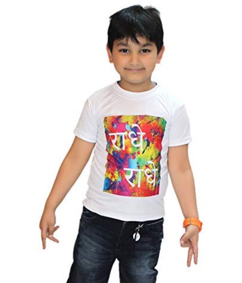     			Kaku Fancy Dresses Boys' & Girls' T-Shirt (Radhe T Shirt-22_White_3-4 Years)