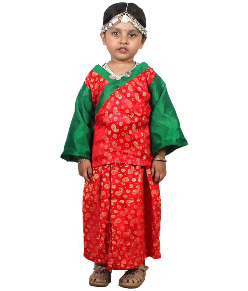     			Kaku Fancy Dresses Indian State Ethnic Wear Dance Costume for Kids -Multicolor, 3-4 Years, For Girls