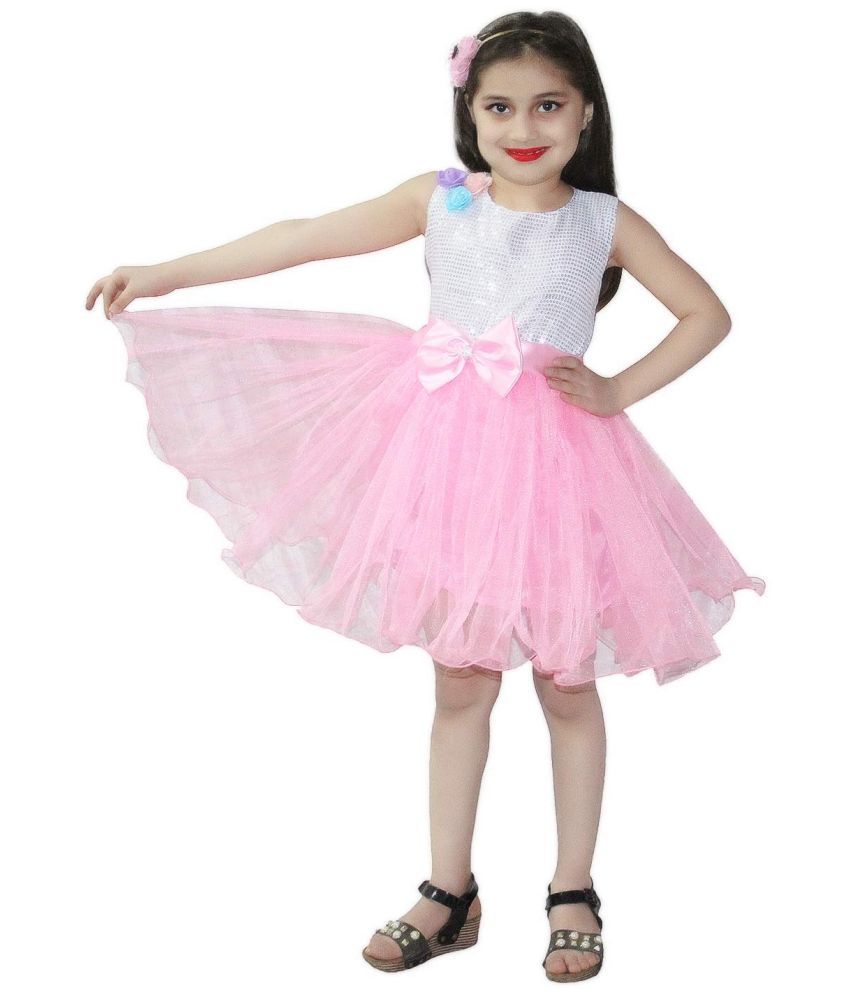     			Kaku Fancy Dresses Silver and Pink Frock For Girls Western Dance Costume - 3-4 Years