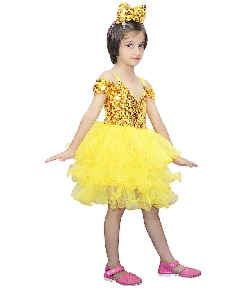     			Kaku Fancy Dresses Western Dance Costume Yellow Frock Dress for Girls, 3-4 Years