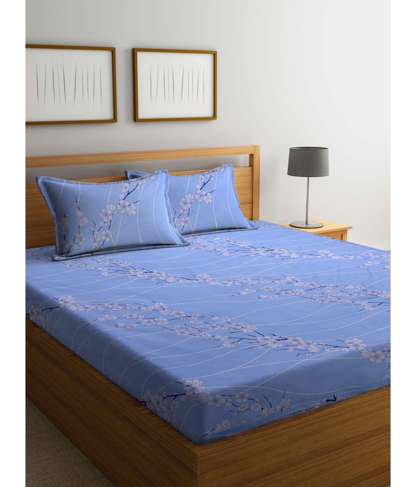     			Klotthe Cotton Floral 1 Double King Size Bedsheet with 2 Pillow Covers - Blue