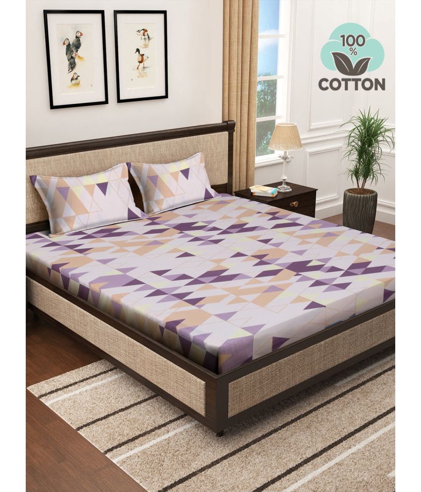     			Klotthe Cotton Geometric 1 Double King Size Bedsheet with 2 Pillow Covers - Multicolor