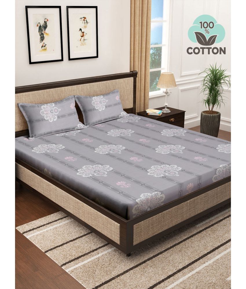     			Klotthe Cotton Nature 1 Double King Size Bedsheet with 2 Pillow Covers - Grey