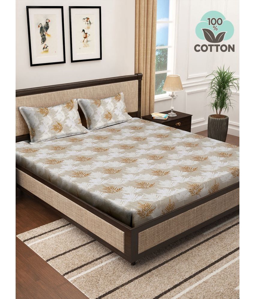     			Klotthe Cotton Nature 1 Double King Size Bedsheet with 2 Pillow Covers - Brown