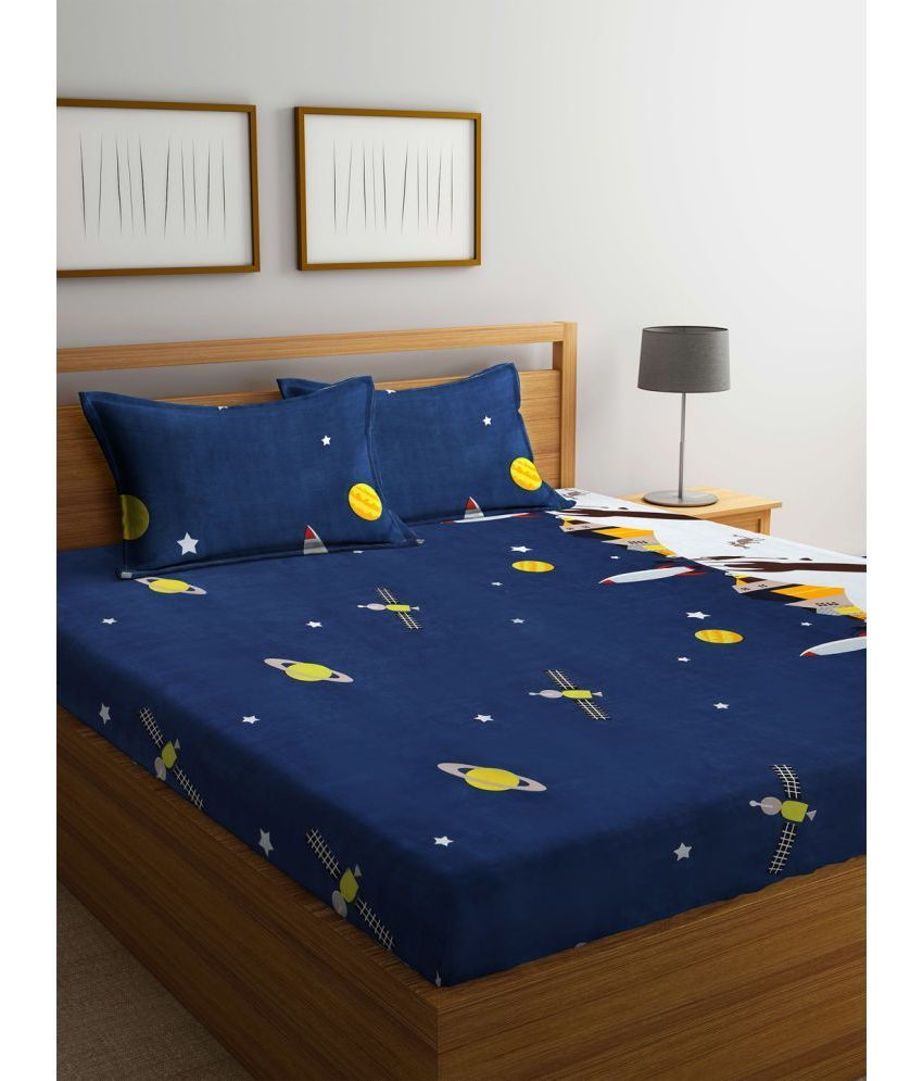     			Klotthe Poly Cotton Abstract 1 Double King Size Bedsheet with 2 Pillow Covers - Dark Blue