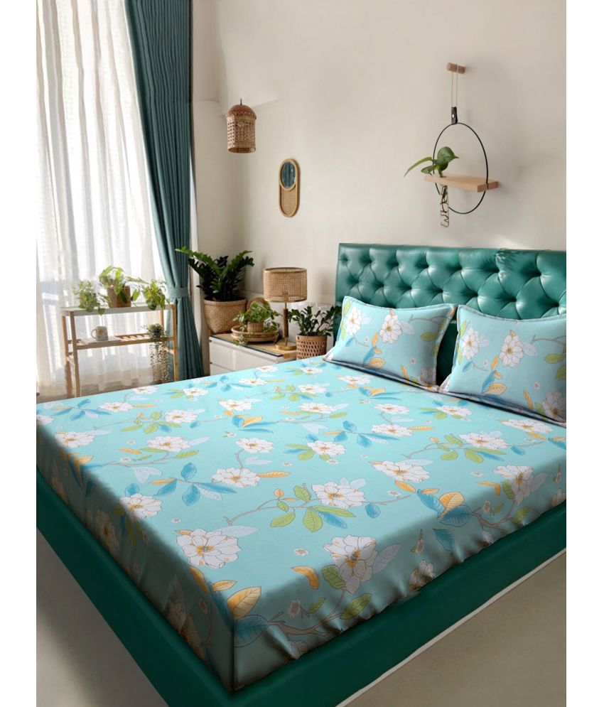     			Klotthe Poly Cotton Floral 1 Double King Size Bedsheet with 2 Pillow Covers - Green