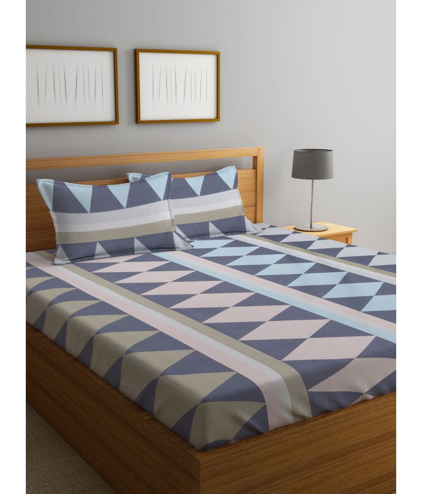     			Klotthe Poly Cotton Geometric 1 Double King Size Bedsheet with 2 Pillow Covers - Light Blue
