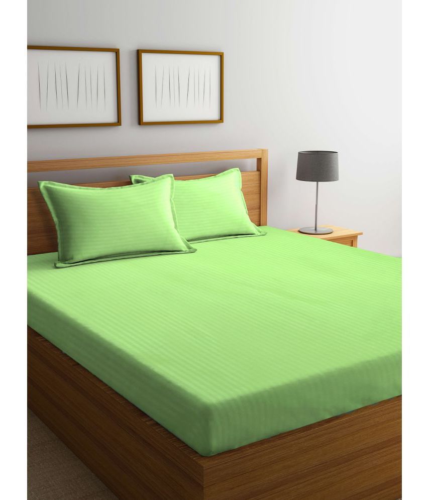     			Klotthe Poly Cotton Horizontal Striped 1 Double King Size Bedsheet with 2 Pillow Covers - Mint Green