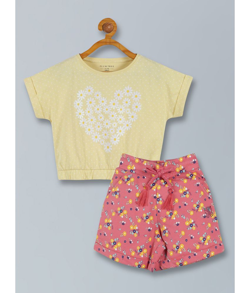     			PLUM TREE Yellow Cotton Girls Top With Shorts ( Pack of 2 )
