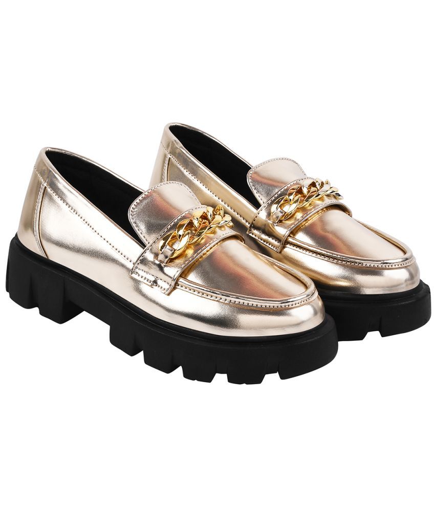     			Shoetopia Gold Women's Loafers